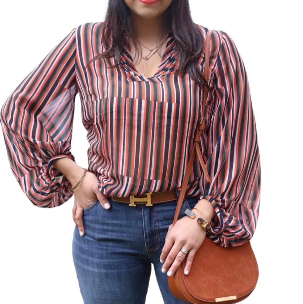 Cabi Striped Sheer Ultimate Blouse Multi Color Size Medium
